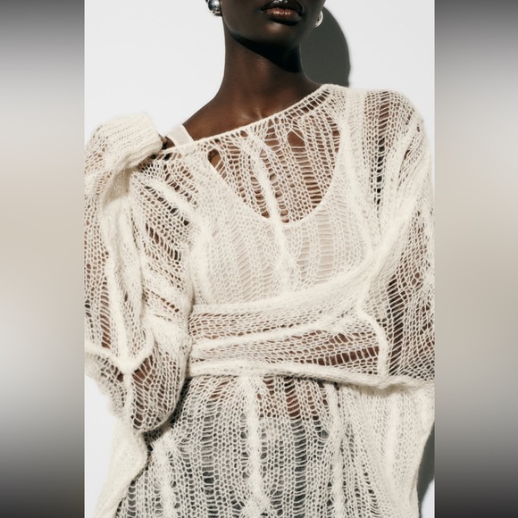 Zara open work cable knit asymmetric sweater - Picture 3 of 13